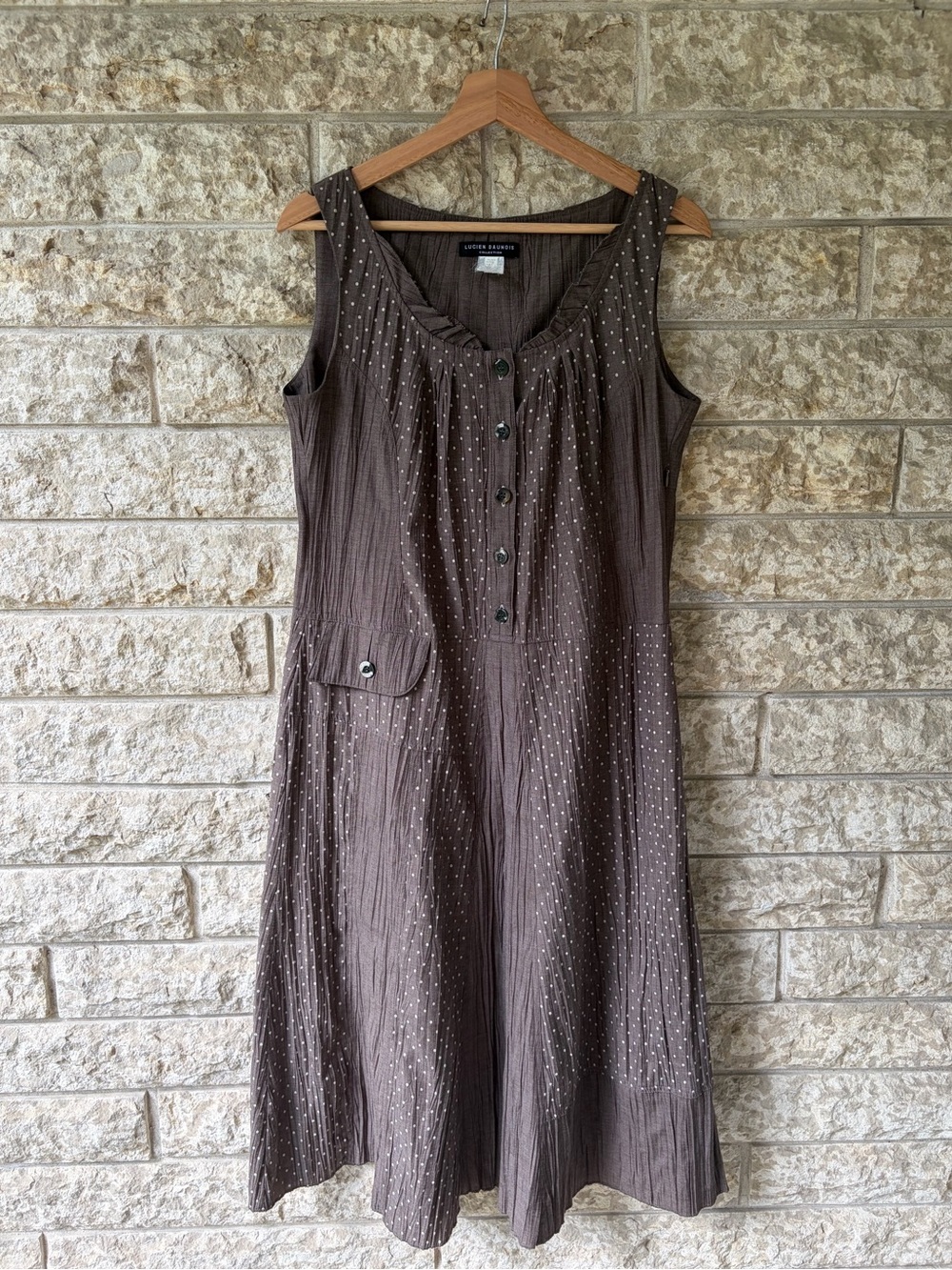 Lucien Daundis Brown Polka Dot Sleeveless Dress Cottagecore Boho